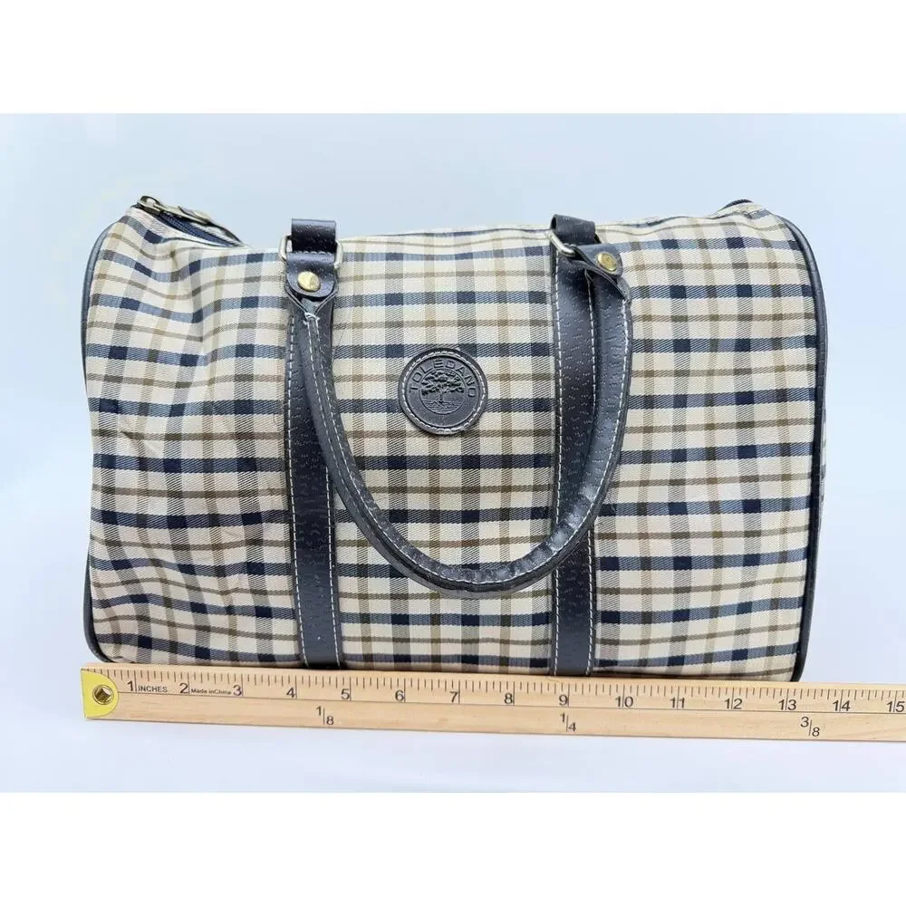 Vintage Toledano Plaid Duffle Bag Double Handle Travel Luggage Made in Korea